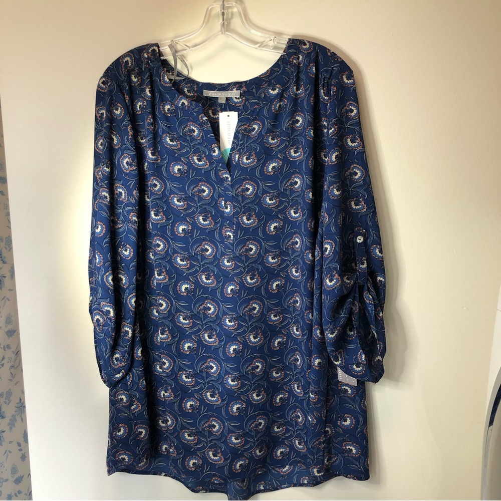 Koda Split Neck Blouse - DANIEL RAINN - 3X - Navy